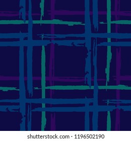 Plaid. Seamless Background with Stripes. Abstract Texture with Horizontal and Vertical Brush Strokes. Scribbled Grunge Motif for Linen, Paper, Tablecloth. Scottish Ornament. Vector Texture.