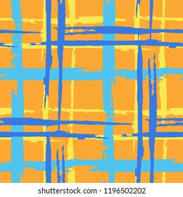 Plaid. Seamless Background with Stripes. Abstract Texture with Horizontal and Vertical Dry Brush Strokes. Scribbled Grunge Motif for Print, Cloth, Textile. Irish Ornament. Vector Texture.