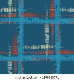 Plaid. Seamless Background with Stripes. Abstract Texture with Horizontal and Vertical Strokes. Scribbled Grunge Rapport for Fabric, Cloth, Textile. Irish Ornament. Vector Texture.