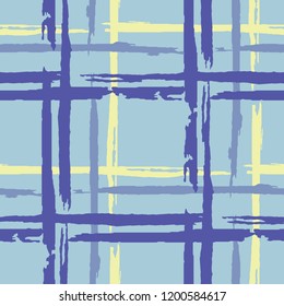 Plaid. Seamless Background with Stripes. Abstract Texture with Horizontal and Vertical Dry Brush Strokes. Scribbled Grunge Motif for Chintz, Linen, Wallpaper. Scottish Ornament. Vector Texture.