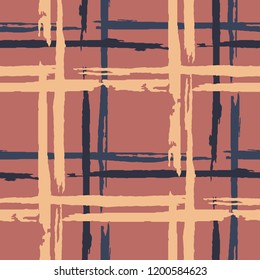 Plaid. Seamless Background with Stripes. Abstract Texture with Horizontal and Vertical Dry Brush Strokes. Scribbled Grunge Motif for Linen, Paper, Tablecloth. Scottich Ornament. Vector Texture.