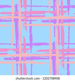 Plaid. Seamless Background with Stripes. Abstract Texture with Horizontal and Vertical Dry Brush Strokes. Scribbled Grunge Rapport for Wallpaper, Print, Cotton. Irish Ornament. Vector Texture.