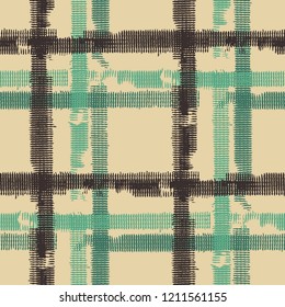 Plaid. Seamless Background with Stripes. Abstract Texture with Horizontal and Vertical Strokes. Scribbled Grunge Rapport for Print, Fabric, Textile. Irish Ornament. Vector Texture.