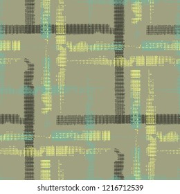 Plaid. Seamless Background with Stripes. Abstract Texture with Horizontal and Vertical Strokes. Scribbled Grunge Rapport for Print, Fabric, Cloth. Scottish Motiff. Vector Texture.