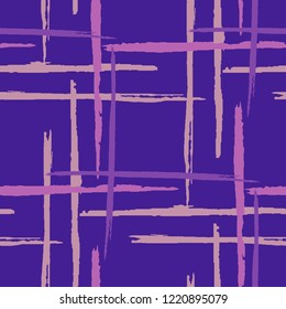 Plaid. Seamless Background with Stripes. Abstract Texture with Horizontal and Vertical Brush Strokes. Scribbled Grunge Rapport for Chintz, Linen, Wallpaper. Scottish Motiff. Vector Texture.