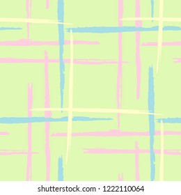 Plaid. Seamless Background with Stripes. Abstract Texture with Horizontal and Vertical Dry Brush Strokes. Scribbled Grunge Motif for Fabric, Cloth, Textile. Scottish Ornament. Vector Texture.