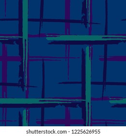 Plaid. Seamless Background with Stripes. Abstract Texture with Horizontal and Vertical Dry Brush Strokes. Scribbled Grunge Rapport for Chintz, Curtain, Paper. Scottish Ornament. Vector Texture.