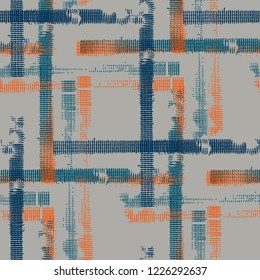 Plaid. Seamless Background with Stripes. Abstract Texture with Horizontal and Vertical Strokes. Scribbled Grunge Motif for Print, Cloth, Textile. Irish Ornament. Vector Texture.