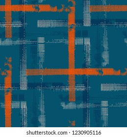 Plaid. Seamless Background with Stripes. Abstract Texture with Horizontal and Vertical Strokes. Scribbled Grunge Rapport for Dress, Paper, Tablecloth. Irish Ornament. Vector Texture.