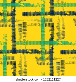 Plaid. Seamless Background with Stripes. Abstract Texture with Horizontal and Vertical Strokes. Scribbled Grunge Motif for Cotton, Calico, Textile. Scottish Motiff. Vector Texture.