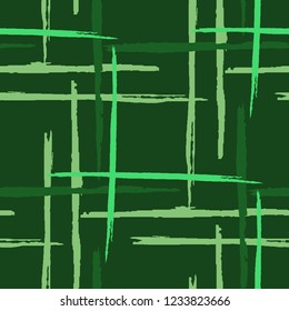 Plaid. Seamless Background with Stripes. Abstract Texture with Horizontal and Vertical Brush Strokes. Scribbled Grunge Rapport for Print, Cloth, Textile. Scottish Ornament. Vector Texture.