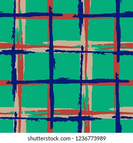 Plaid. Seamless Background with Stripes. Abstract Texture with Horizontal and Vertical Brush Strokes. Scribbled Grunge Rapport for Calico, Print, Textile. Scottish Motiff. Vector Texture.