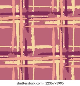 Plaid. Seamless Background with Stripes. Abstract Texture with Horizontal and Vertical Brush Strokes. Scribbled Grunge Pattern for Wallpaper, Cotton, Textile. Scottish Ornament. Vector Texture.