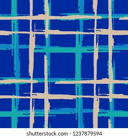 Plaid. Seamless Background with Stripes. Abstract Texture with Horizontal and Vertical Dry Brush Strokes. Scribbled Grunge Rapport for Print, Cloth, Fabric. Irish Ornament. Vector Texture.