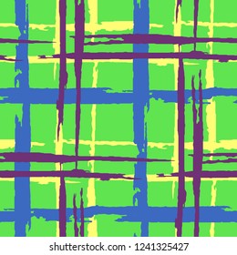 Plaid. Seamless Background with Stripes. Abstract Texture with Horizontal and Vertical Dry Brush Strokes. Scribbled Grunge Rapport for Wallpaper, Fabric, Print. Scottich Ornament. Vector Texture.
