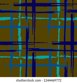 Plaid. Seamless Background with Stripes. Abstract Texture with Horizontal and Vertical Brush Strokes. Scribbled Grunge Motif for Dress, Curtain, Paper. Scottish Ornament. Vector Texture.