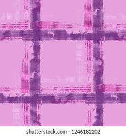 Plaid. Seamless Background with Stripes. Abstract Texture with Horizontal and Vertical Strokes. Scribbled Grunge Motif for Dress, Paper, Tablecloth. Irish Ornament. Vector Texture.