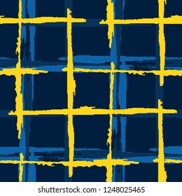 Plaid. Seamless Background with Stripes. Abstract Texture with Horizontal and Vertical Dry Brush Strokes. Scribbled Grunge Motif for Print, Fabric, Textile. Irish Ornament. Vector Texture.