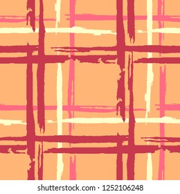 Plaid. Seamless Background with Stripes. Abstract Texture with Horizontal and Vertical Brush Strokes. Scribbled Grunge Rapport for Linen, Paper, Tablecloth. Irish Ornament. Vector Texture.
