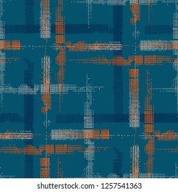 Plaid. Seamless Background with Stripes. Abstract Texture with Horizontal and Vertical Strokes. Scribbled Grunge Pattern for Print, Fabric, Textile.  Scottish Ornament. Vector Texture.