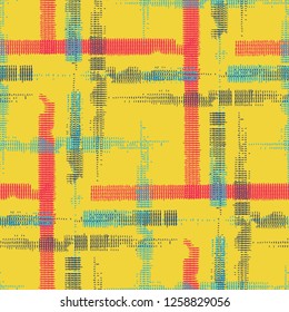 Plaid. Seamless Background with Stripes. Abstract Texture with Horizontal and Vertical Strokes. Scribbled Grunge Motif for Chintz, Linen, Paper. Scottish Motiff. Vector Texture.