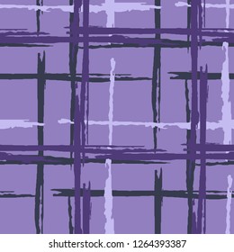Plaid. Seamless Background with Stripes. Abstract Texture with Horizontal and Vertical Dry Brush Strokes. Scribbled Grunge Pattern for Chintz, Linen, Wallpaper. Irish Ornament. Vector Texture.