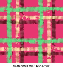 Plaid. Seamless Background with Stripes. Abstract Texture with Horizontal and Vertical Strokes. Scribbled Grunge Pattern for Print, Cloth, Fabric. Scottish Motiff. Vector Texture.