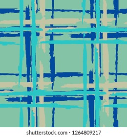 Plaid. Seamless Background with Stripes. Abstract Texture with Horizontal and Vertical Dry Brush Strokes. Scribbled Grunge Motif for Cotton, Print, Calico. Scottish Motiff. Vector Texture.