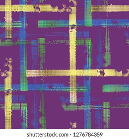 Plaid. Seamless Background with Stripes. Abstract Texture with Horizontal and Vertical Strokes. Scribbled Grunge Motif for Cotton, Print, Calico. Scottish Ornament. Vector Texture.