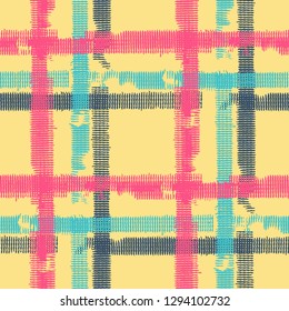Plaid. Seamless Background with Stripes. Abstract Texture with Horizontal and Vertical Strokes. Scribbled Grunge Rapport for Calico, Print, Textile. Scottish Ornament. Vector Texture.