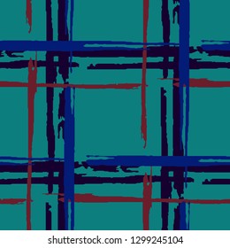 Plaid. Seamless Background with Stripes. Abstract Texture with Horizontal and Vertical Brush Strokes. Scribbled Grunge Rapport for Wallpaper, Print, Textile. Scottish Motiff. Vector Texture.