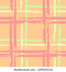Plaid. Seamless Background with Stripes. Abstract Texture with Horizontal and Vertical Brush Strokes. Scribbled Grunge Motif for Fabric, Cloth, Textile. Scottish Motiff. Vector Texture.