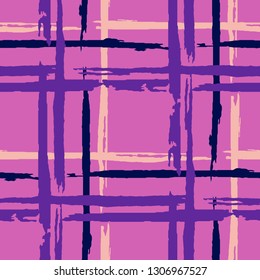 Plaid. Seamless Background with Stripes. Abstract Texture with Horizontal and Vertical Brush Strokes. Scribbled Grunge Pattern for Linen, Paper, Tablecloth. Scottish Ornament. Vector Texture.