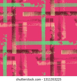 Plaid. Seamless Background with Stripes. Abstract Texture with Horizontal and Vertical Strokes. Scribbled Grunge Pattern for Print, Fabric, Textile. Scottish Ornament. Vector Texture.