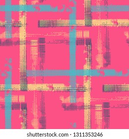 Plaid. Seamless Background with Stripes. Abstract Texture with Horizontal and Vertical Strokes. Scribbled Grunge Motif for Chintz, Curtain, Paper. Scottish Motiff. Vector Texture.