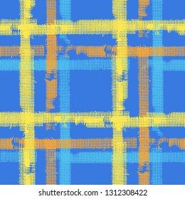 Plaid. Seamless Background with Stripes. Abstract Texture with Horizontal and Vertical Strokes. Scribbled Grunge Rapport for Chintz, Linen, Wallpaper. Scottish Motiff. Vector Texture.