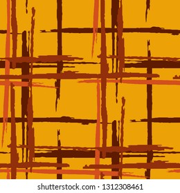 Plaid. Seamless Background with Stripes. Abstract Texture with Horizontal and Vertical Dry Brush Strokes. Scribbled Grunge Motif for Print, Cloth, Fabric. Scottish Ornament. Vector Texture.
