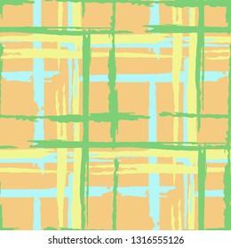 Plaid. Seamless Background with Stripes. Abstract Texture with Horizontal and Vertical Brush Strokes. Scribbled Grunge Rapport for Cotton, Print, Textile. Irish Ornament. Vector Texture.