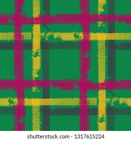 Plaid. Seamless Background with Stripes. Abstract Texture with Horizontal and Vertical Strokes. Scribbled Grunge Pattern for Print, Cloth, Fabric. Irish Ornament. Vector Texture.