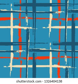 Plaid. Seamless Background with Stripes. Abstract Texture with Horizontal and Vertical Dry Brush Strokes. Scribbled Grunge Rapport for Wallpaper, Print, Textile. Scottich Ornament. Vector Texture.