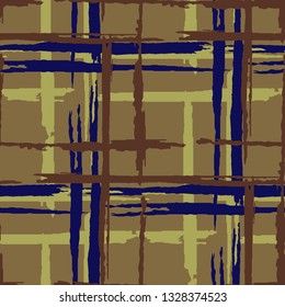 Plaid. Seamless Background with Stripes. Abstract Texture with Horizontal and Vertical Dry Brush Strokes. Scribbled Grunge Motif for Fabric, Cloth, Textile. Irish Ornament. Vector Texture.