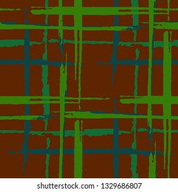 Plaid. Seamless Background with Stripes. Abstract Texture with Horizontal and Vertical Brush Strokes. Scribbled Grunge Pattern for Cotton, Print, Calico. Scottish Motiff. Vector Texture.