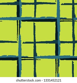 Plaid. Seamless Background with Stripes. Abstract Texture with Horizontal and Vertical Dry Brush Strokes. Scribbled Grunge Motif for Wallpaper, Print, Cotton. Irish Ornament. Vector Texture.