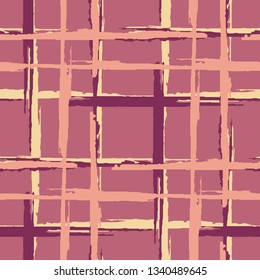 Plaid. Seamless Background with Stripes. Abstract Texture with Horizontal and Vertical Dry Brush Strokes. Scribbled Grunge Motif for Cotton, Calico, Textile. Irish Ornament. Vector Texture.