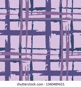 Plaid. Seamless Background with Stripes. Abstract Texture with Horizontal and Vertical Dry Brush Strokes. Scribbled Grunge Pattern for Cotton, Calico, Textile. Scottish Motiff. Vector Texture.