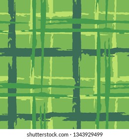 Plaid. Seamless Background with Stripes. Abstract Texture with Horizontal and Vertical Brush Strokes. Scribbled Grunge Pattern for Wallpaper, Print, Cotton. Irish Ornament. Vector Texture.
