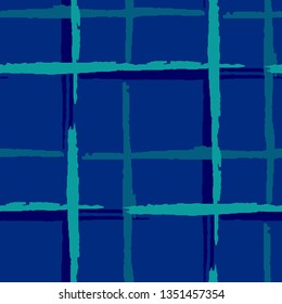 Plaid. Seamless Background with Stripes. Abstract Texture with Horizontal and Vertical Dry Brush Strokes. Scribbled Grunge Pattern for Print, Fabric, Cloth. Scottish Ornament. Vector Texture.