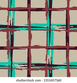 Plaid. Seamless Background with Stripes. Abstract Texture with Horizontal and Vertical Brush Strokes. Scribbled Grunge Rapport for Dress, Paper, Tablecloth. Scottish Ornament. Vector Texture.