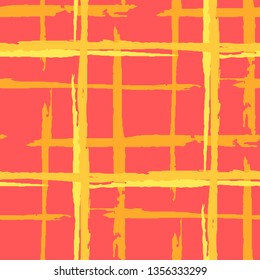 Plaid. Seamless Background with Stripes. Abstract Texture with Horizontal and Vertical Dry Brush Strokes. Scribbled Grunge Motif for Cotton, Print, Calico. Irish Ornament. Vector Texture.
