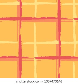 Plaid. Seamless Background with Stripes. Abstract Texture with Horizontal and Vertical Brush Strokes. Scribbled Grunge Motif for Chintz, Linen, Wallpaper. Scottish Ornament. Vector Texture.